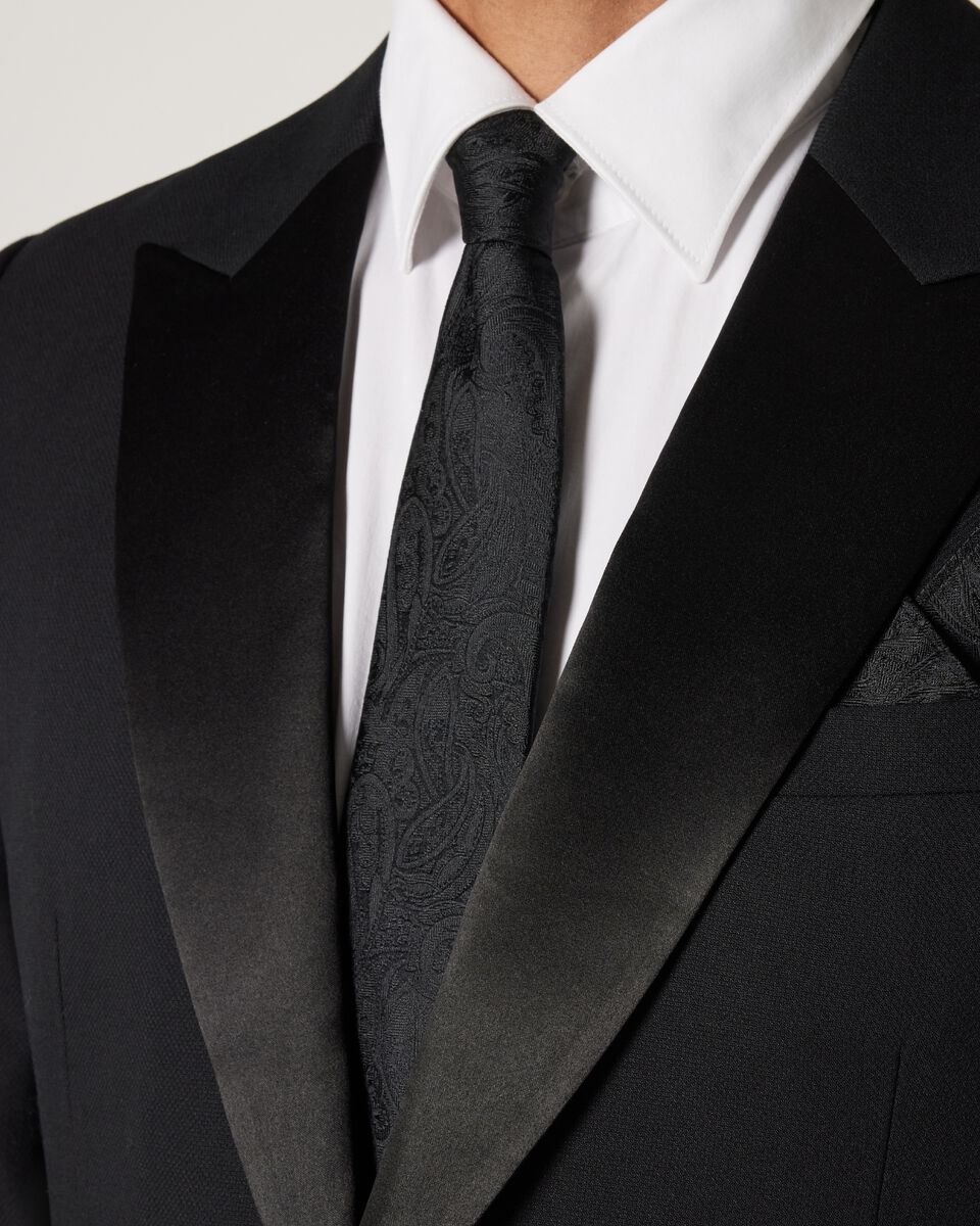 Silk Paisley Jacquard Tie, Black, hi-res